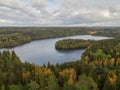 Panorama from Aulanko lookout tower: autumn nature of Northern Europe, Finland. Royalty Free Stock Photo