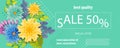 Horizontal paper tropical flower sale banner Royalty Free Stock Photo