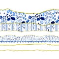 Horizontal patchwork with gold cracks and blue ornament, seamless pattern, the Japanese Kintsugi concept