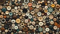 Horizontal pattern of assorted vintage buttons in various sizes and colors Royalty Free Stock Photo