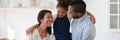 Horizontal photo banner of happy young african american family.