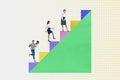 Horizontal photo collage picture of diligent motivated people run go work hard look forward climb stairs upwards on Royalty Free Stock Photo