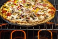Large fresh pizza baking in oven Royalty Free Stock Photo