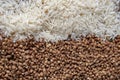 Horizontal photo full frame of rice and buckwheat grains