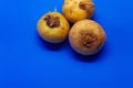 Top view of a fresh turnip lying on a blue background. Turnips three pieces Royalty Free Stock Photo