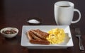 Scrambled Eggs and Link Sausages with Coffee