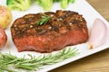 Seasoned and Grilled Beef Steak with Vegetables and Garnish