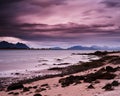 Horizontal pink vibrant evening at fjords beach