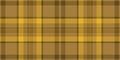 Horizontal plaid background fabric, chic texture tartan vector. Ireland textile pattern seamless check in amber color