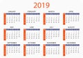 Horizontal pocket calendar on 2019 year. Simple Vector template Royalty Free Stock Photo