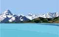 Horizontal polygon landscape.snow mountains and lake. Royalty Free Stock Photo