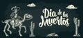 Horizontal poster for Day of the Dead. Dia de los Muertos lettering.