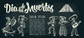 Horizontal poster for Day of the Dead. Dia de los Muertos lettering.