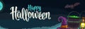 Horizontal poster with Happy Halloween calligraphy lettering and engraving