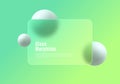 Horizontal presentation screen with the effect of overlaying glass on levitating spheres. Abstract background in green Royalty Free Stock Photo