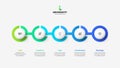 Horizontal progress diagram with 5 circles. Concept of five steps of business timeline. Creative infographic design