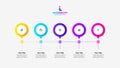 Horizontal progress diagram with five circles. Concept of 5 steps of business timeline. Creative infographic design