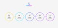 Horizontal progress diagram with five outline elements. Concept of 5 steps of business timeline. Creative infographic