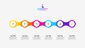 Horizontal progress diagram with six circles. Concept of 6 steps of business timeline. Creative infographic design