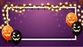 Horizontal purple Halloween template with garland, frame and Halloween balloons