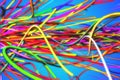 Horizontal Rainbow Strands Line Glow Blue Background