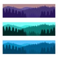 Horizontal realistic forest landscape with trees and mountains silhouettes Royalty Free Stock Photo