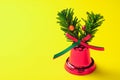 Horizontal Red Christmas bells on a yellow background Royalty Free Stock Photo