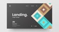 Horizontal responsive web design project layout. Abstract geometric pattern banner mock up. Landing page block vector template.