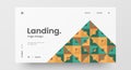 Horizontal responsive web design project layout. Abstract geometric pattern banner mock up. Landing page block vector template.