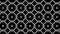 Horizontal rows of different flashing geometric figures of white color on black background. Animation. Transforming neon