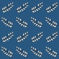 Horizontal rows of leaves on blue background