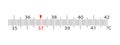 Horizontal scale of body thermometer with temperature marking in Celsius from 35 to 42 degrees. Simple template for