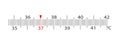 Horizontal scale of body thermometer with temperature marking in Celsius from 35 to 42 degrees. Simple template for