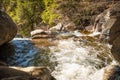 Horizontal scenic early spring landscapes with small waterfalls and rocks around in Yosemite National Park, Yosemite, California,