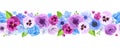 Horizontal seamless background with blue and purple flowers. Vector illustration. Royalty Free Stock Photo