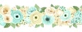 Horizontal seamless background with blue and white flowers. Vector illustration. Royalty Free Stock Photo
