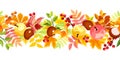 Horizontal seamless background with colorful autumn leaves. Vector illustration. Royalty Free Stock Photo