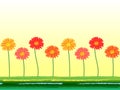 Horizontal seamless background with colorful gerbera flowers. Vector illustration. Royalty Free Stock Photo