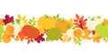 Horizontal seamless background with pumpkins and autumn leaves on white background Royalty Free Stock Photo