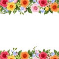 Horizontal seamless background with colorful roses and freesia flowers. Vector illustration. Royalty Free Stock Photo