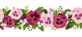 Horizontal seamless background with pansy flowers.