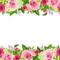 Horizontal seamless background with red and pink roses. Vector illustration. Royalty Free Stock Photo