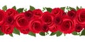 Horizontal seamless background with red roses. Vector illustration. Royalty Free Stock Photo