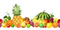 Horizontal seamless background with various fruits. Vector illustration. Royalty Free Stock Photo