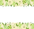 Horizontal seamless background with white and green flowers. Vector illustration. Royalty Free Stock Photo