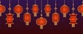 Horizontal seamless border of Chinese paper Hanging lantern Denglong. Good luck knot. Chinese New Year, Mid-Autumn Royalty Free Stock Photo