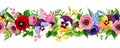 Horizontal seamless border with colorful flowers. Vector illustration Royalty Free Stock Photo