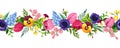 Horizontal seamless border with colorful flowers. Vector illustration.