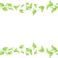 Horizontal seamless border with green wicker ivy sprouts and leaves with a heart on a white background