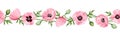 Horizontal seamless border with pink poppy flowers. Vector illustration Royalty Free Stock Photo